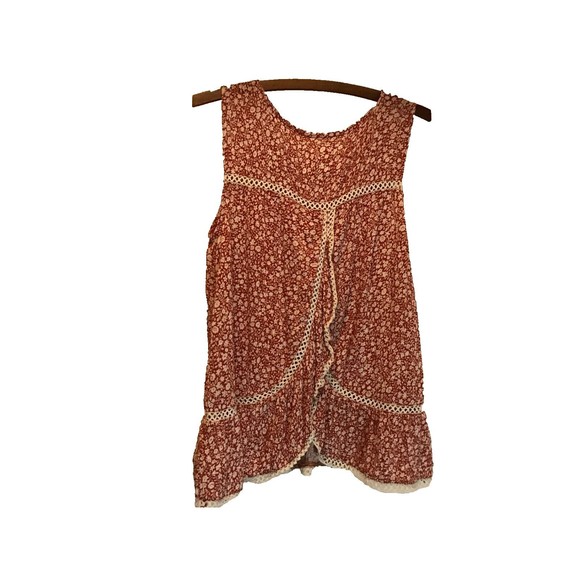 Maeve Quinn Top Red & White Floral Crochet Trim Ruffled Hem Layer Openback XS - Picture 6 of 14